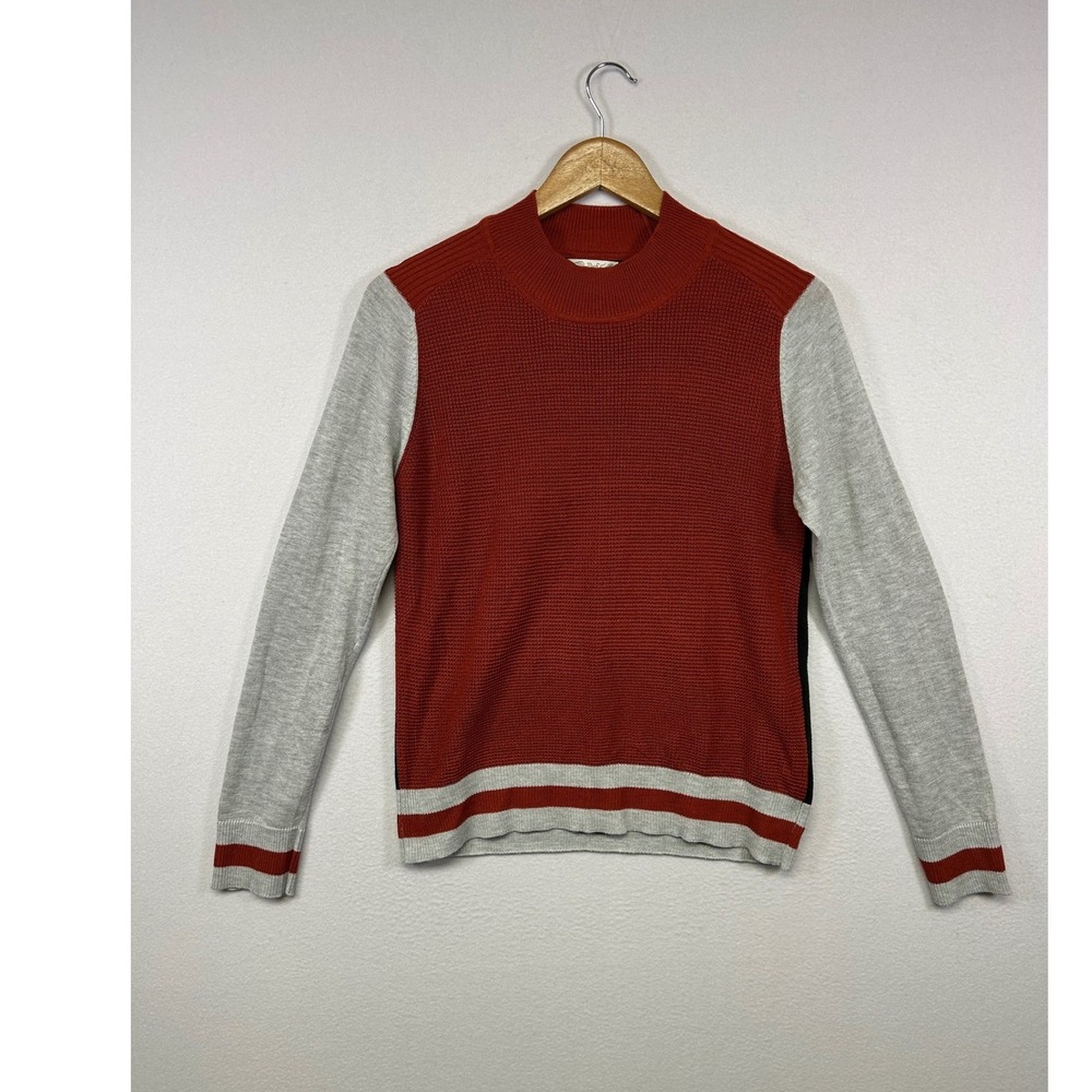 Varsity Retro Poof Apparel Womens Medium Orange Colorblock Mock Neck Sweater